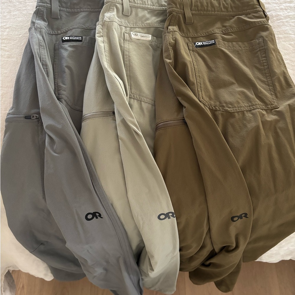 Outdoor Research Men’s Ferrosi Pants in Gray, Khaki and Green, lot of 3, 32 x 30